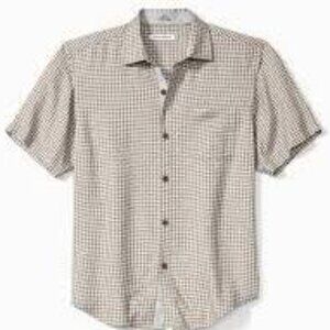 Tommy Bahama NWOTShasta Shores Check Brown Tan Men's 100% Silk Shirt Size XL/TG